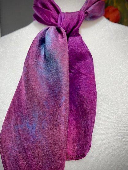 Hand Painted Hand Dyed Silk Habotai Scarf • Fuchsia Purple Blue