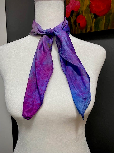Hand Painted Hand Dyed Silk Habotai Scarf • Fuchsia Purple Blue