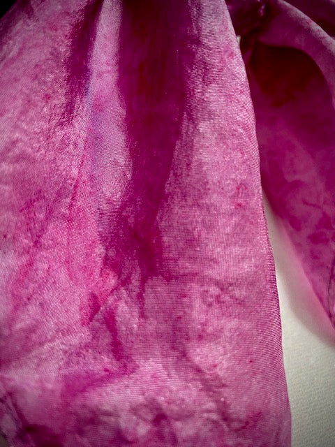 Hand Painted and Hand Dyed Silk Habotai Scarf • Fuchsia
