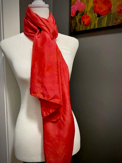 Hand Painted and Hand Dyed Silk Habotai Scarf • Scarlet