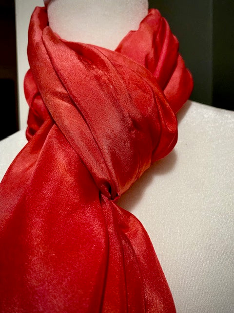 Hand Painted and Hand Dyed Silk Habotai Scarf • Scarlet