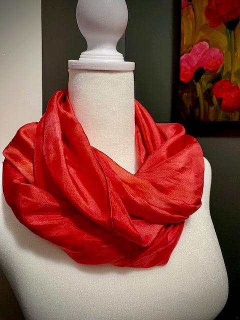 Hand Painted and Hand Dyed Silk Habotai Scarf • Scarlet