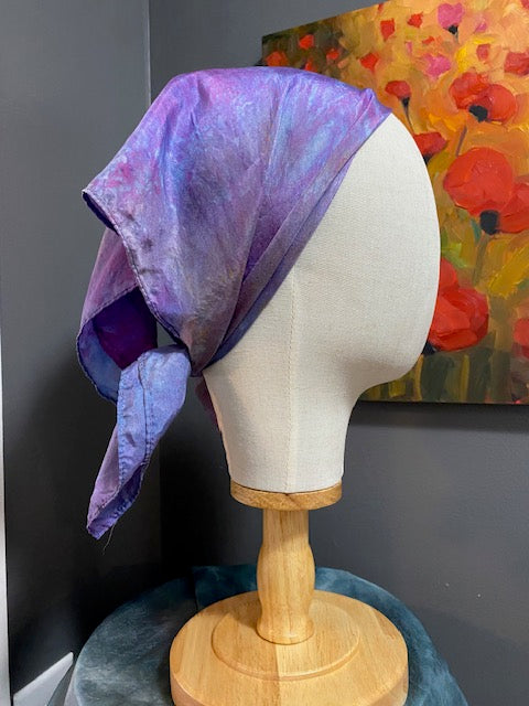 Hand Painted Hand Dyed Silk Habotai Scarf • Fuchsia Purple Blue