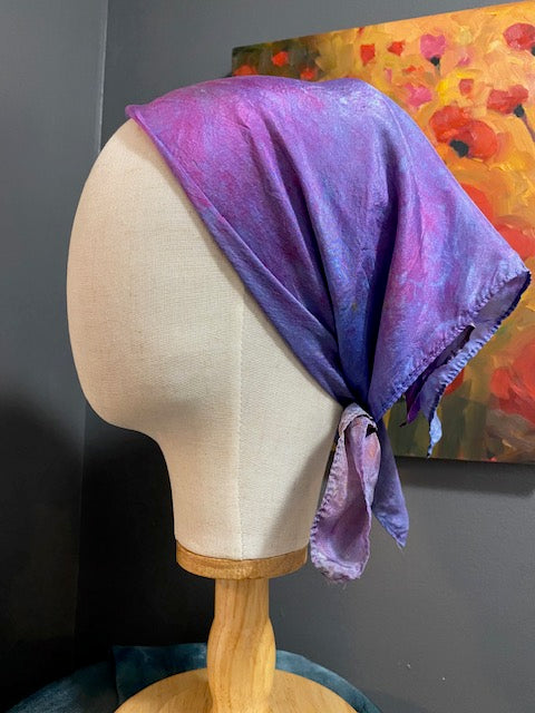 Hand Painted Hand Dyed Silk Habotai Scarf • Fuchsia Purple Blue
