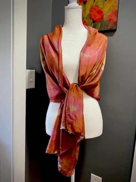 Hand Painted and Hand Dyed Silk Habotai Scarf • Copper Gold Plum