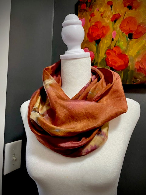 Hand Painted and Hand Dyed Silk Habotai Scarf • Copper Gold Plum