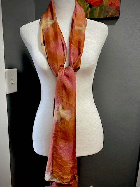 Hand Painted and Hand Dyed Silk Habotai Scarf • Copper Gold Plum