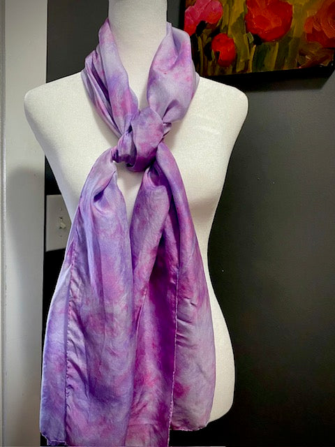 Hand Painted and Hand Dyed Silk Habotai Scarf • Lilac Lavender
