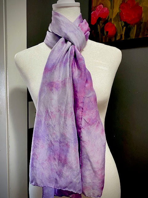 Hand Painted and Hand Dyed Silk Habotai Scarf • Lilac Lavender