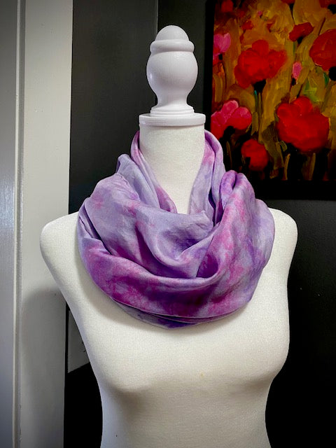 Hand Painted and Hand Dyed Silk Habotai Scarf • Lilac Lavender