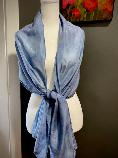 Hand Painted and Hand Dyed Silk Habotai Scarf • Blue Hydrangea