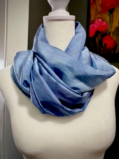 Hand Painted and Hand Dyed Silk Habotai Scarf • Blue Hydrangea