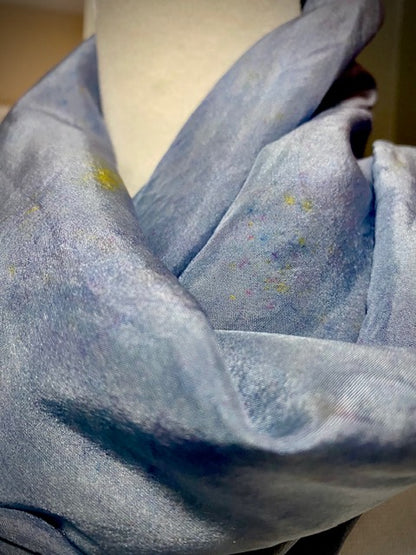 Hand Painted and Hand Dyed Silk Habotai Scarf • Blue Hydrangea