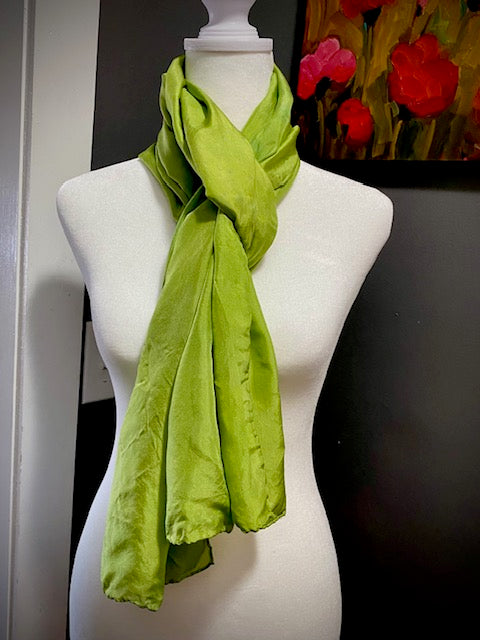 Hand Painted and Hand Dyed Silk Habotai Scarf • Chartreuse