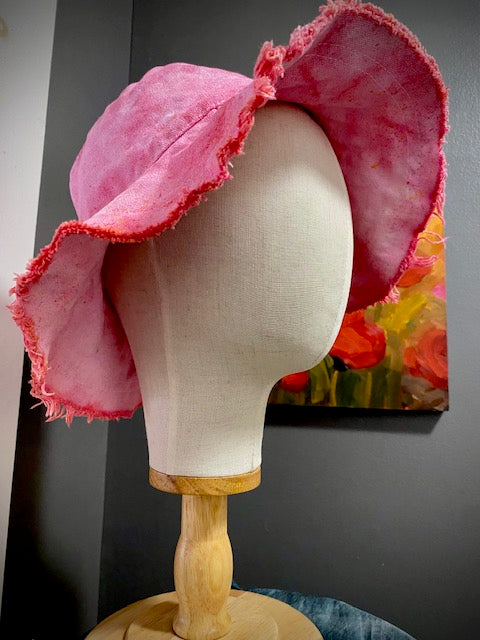 Hand-Dyed 100% Cotton Bucket Hat With Raw Edges • Pink