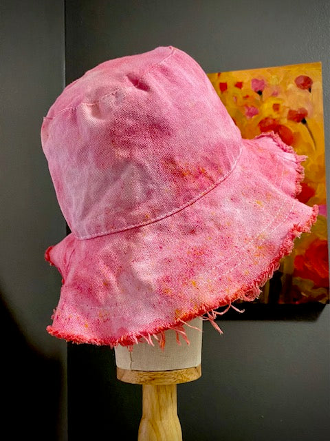 Hand-Dyed 100% Cotton Bucket Hat With Raw Edges • Pink