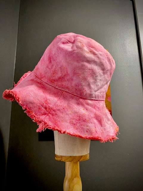 Hand-Dyed 100% Cotton Bucket Hat With Raw Edges • Pink