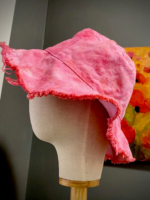 Hand-Dyed 100% Cotton Bucket Hat With Raw Edges • Pink