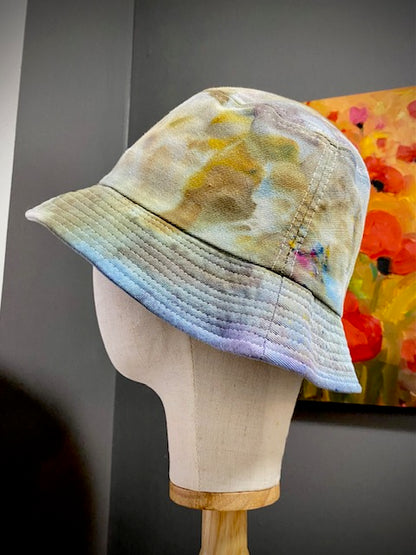 Hand-Dyed 100% Cotton Bucket Hat • Gray Blue Yellow