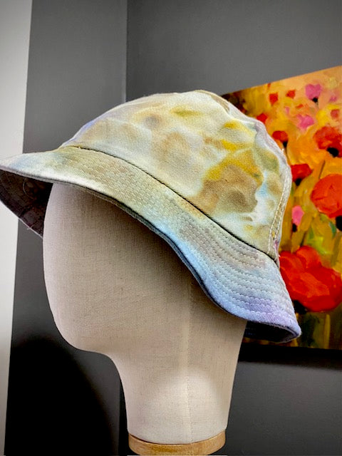 Hand-Dyed 100% Cotton Bucket Hat • Gray Blue Yellow