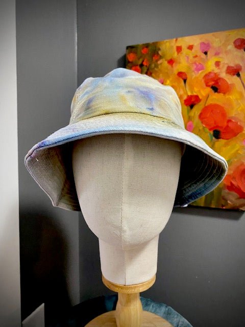 Hand-Dyed 100% Cotton Bucket Hat • Gray Blue Yellow