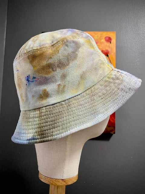 Hand-Dyed 100% Cotton Bucket Hat • Gray Blue Yellow
