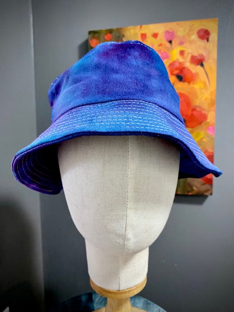 Hand-Dyed 100% Cotton Bucket Hat • Blue Purple
