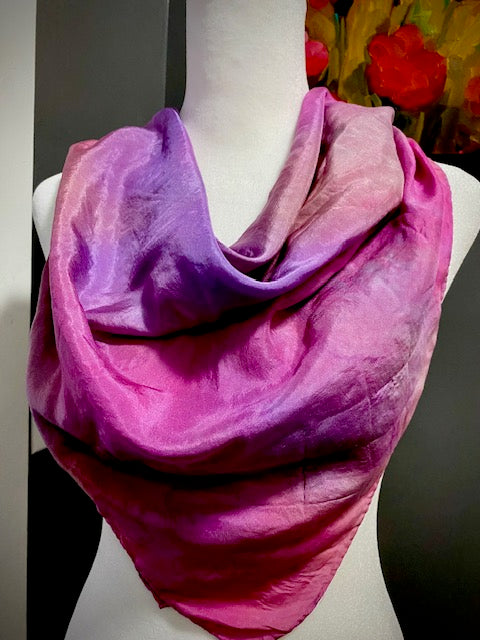 Hand Painted and Hand Dyed Silk Scarf • Pink Purple Apricot