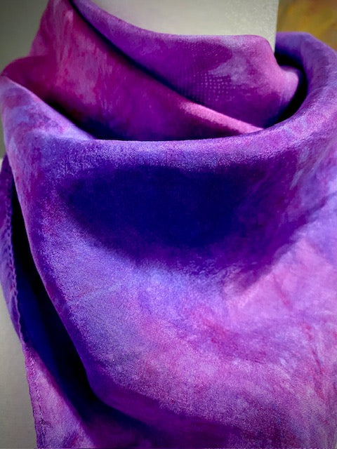Hand Painted Hand Dyed Silk Habotai Scarf • Purple Pink