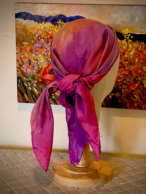 Hand Painted and Hand Dyed Silk Scarf • Pink Purple Apricot