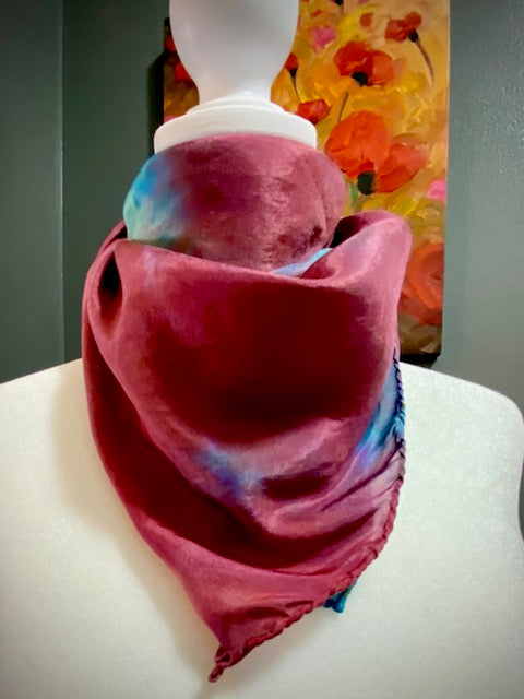 Hand Painted and Hand Dyed Silk Habotai Scarf • Plum Blue