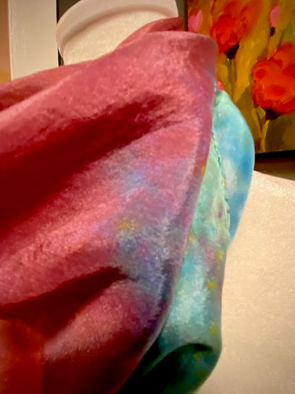 Hand Painted and Hand Dyed Silk Habotai Scarf • Plum Blue