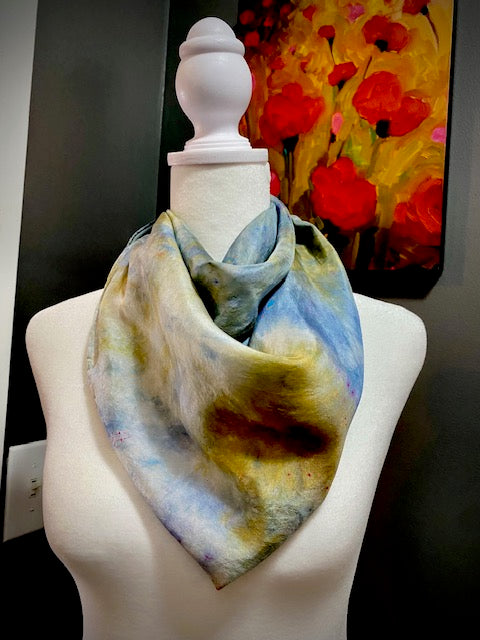 Hand Painted and Hand Dyed Silk Habotai Scarf • Blue Green