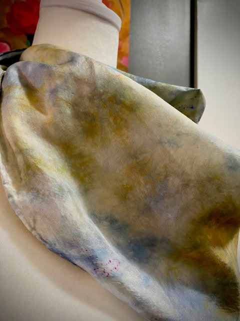 Hand Painted and Hand Dyed Silk Scarf • Blue Green