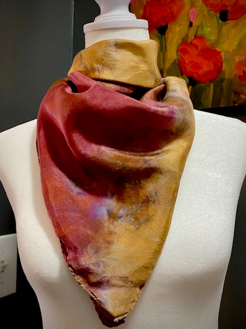Hand Painted and Hand Dyed Silk Habotai Scarf • Plum Green