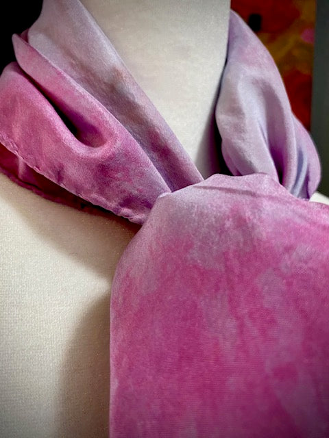 Hand Painted and Hand Dyed Silk Habotai Scarf • Pink Purple