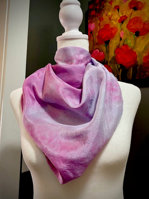 Hand Painted and Hand Dyed Silk Habotai Scarf • Pink Purple