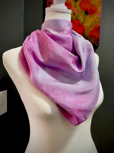 Hand Painted and Hand Dyed Silk Habotai Scarf • Pink Purple