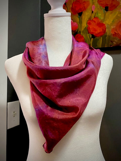 Hand Painted and Hand Dyed Silk Habotai Scarf • Pink Purple Apricot