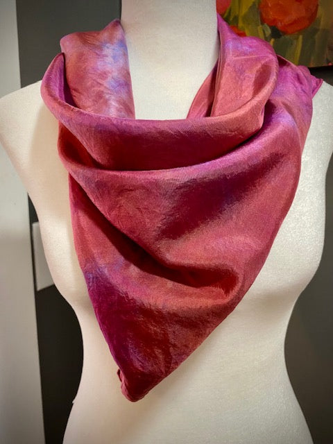 Hand Painted and Hand Dyed Silk Habotai Scarf • Pink Purple Apricot