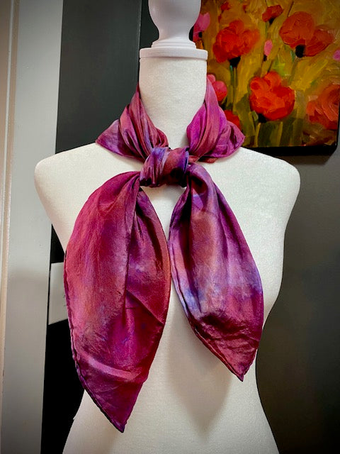 Hand Painted and Hand Dyed Silk Habotai Scarf • Pink Purple Apricot
