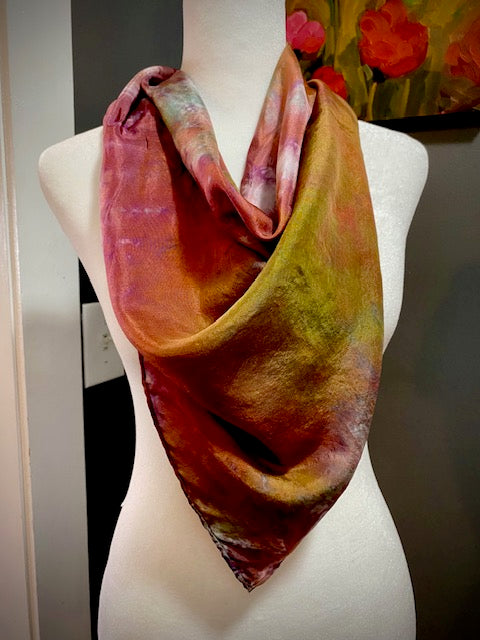 Hand Painted and Hand Dyed Silk Habotai Scarf • Plum Green