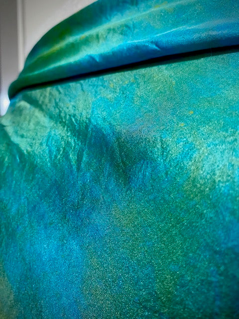 Hand Painted and Hand Dyed Silk Habotai Scarf • Blue Yellow Green