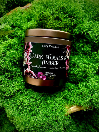 Dark Florals & Amber Soy Wax Candle
