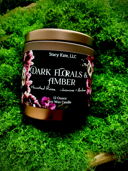 Dark Florals & Amber Soy Wax Candle