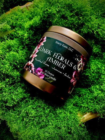 Dark Florals & Amber Soy Wax Candle