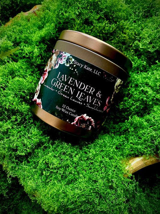 Lavender & Green Leaves Soy Wax Candle