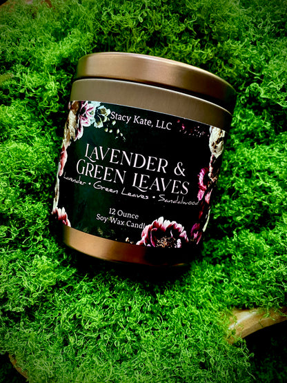 Lavender & Green Leaves Soy Wax Candle