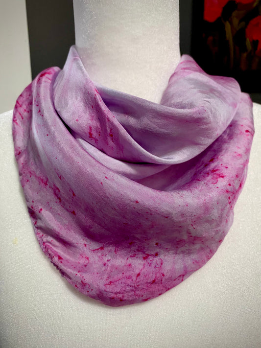 Hand Painted Hand Dyed Silk Habotai Scarf • Pink