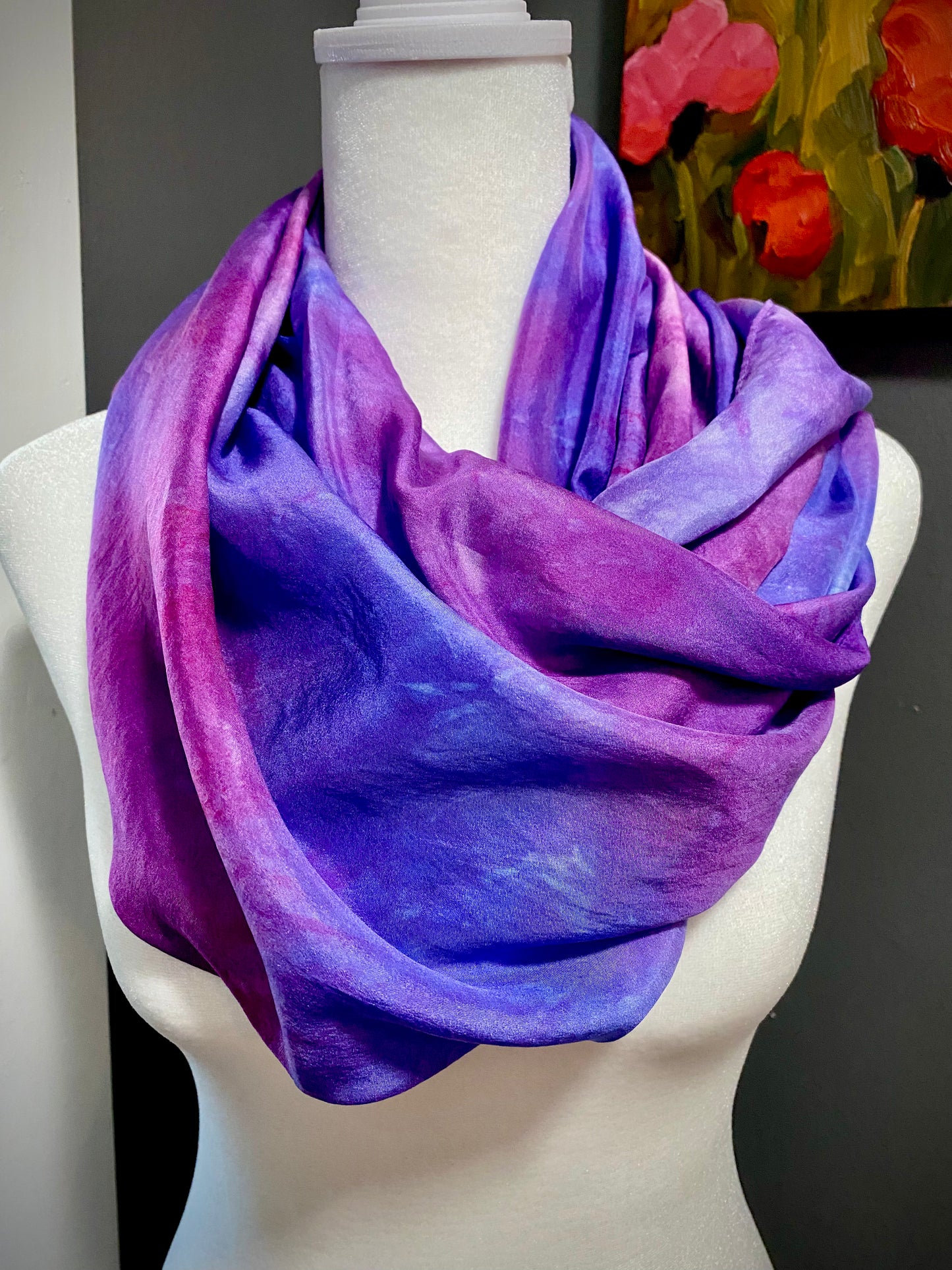 Hand Painted and Hand Dyed Silk Habotai Scarf • Purple Pink